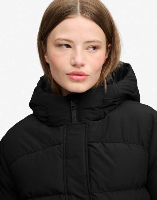 Superdry Kapuzen-Sport-Pufferjacke in Midilänge in Schwarz, 3 von 7