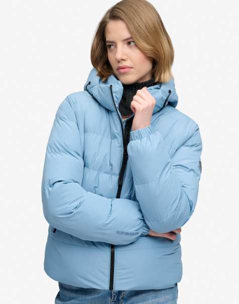 Superdry Kapuzen-Sport-Steppjacke in verwaschenem Denimblau - view 1