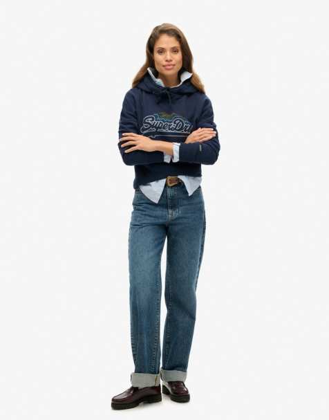 Superdry – Kapuzenpullover in Marineblau mit Regenbogen-Grafiklogo - view 1