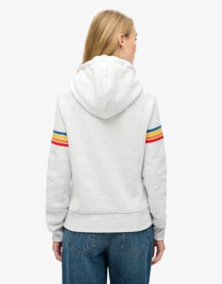 Superdry - Kapuzenpullover in meliertem Eisgrau mit Regenbogen-Streifen und Logo