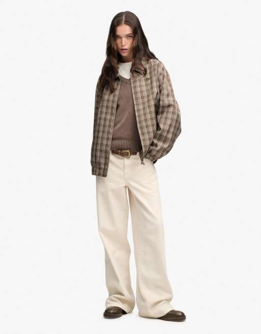 Superdry karierte Oversize-Bomberjacke in kastanienbraunem Karomuster, 3 von 7