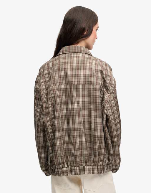 Superdry karierte Oversize-Bomberjacke in kastanienbraunem Karomuster, 5 von 7