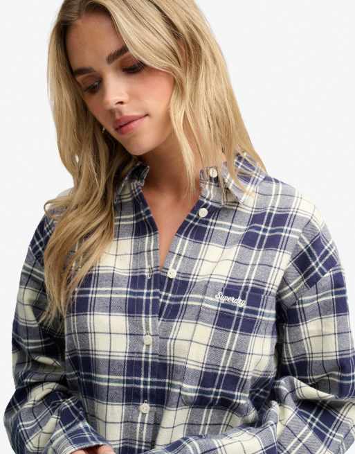 Superdry kariertes Relaxed-Fit-Flanellhemd in Eclipse Navy, 3 von 4