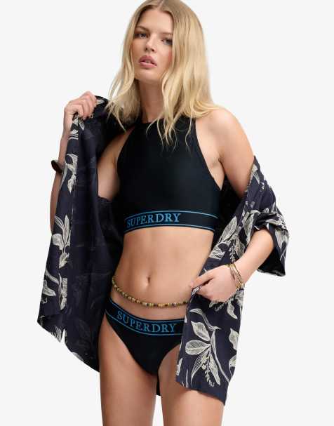 Superdry – Klassische Bikinihose in Eclipse-Marineblau mit Logo - view 1
