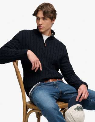 Superdry Blau Pullover 1/2 Reißverschluss Classic Cable - Bild 3