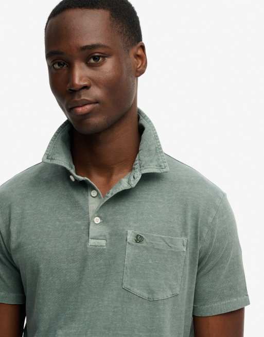 Superdry – Klassisches Polohemd aus Baumwollleinen in gedämpftem Olivgrün, 3 von 4