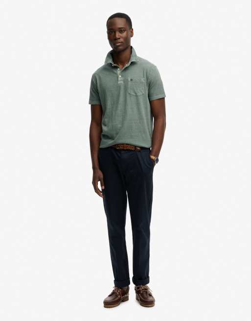 Superdry – Klassisches Polohemd aus Baumwollleinen in gedämpftem Olivgrün, 4 von 4