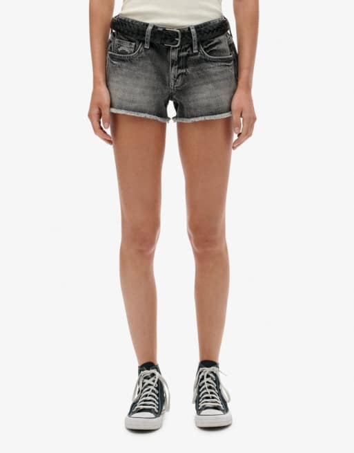 Superdry – Knappe Jeans-Shorts in Vintage-Schwarz mit niedrigem Bund, 3 von 7