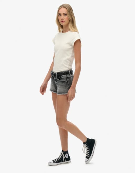Superdry – Knappe Jeans-Shorts in Vintage-Schwarz mit niedrigem Bund, 4 von 7