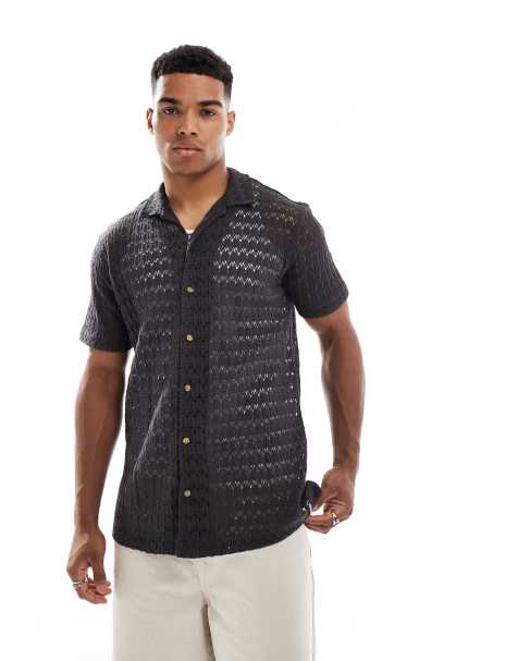 Superdry Knitted texture shirt in black crochet