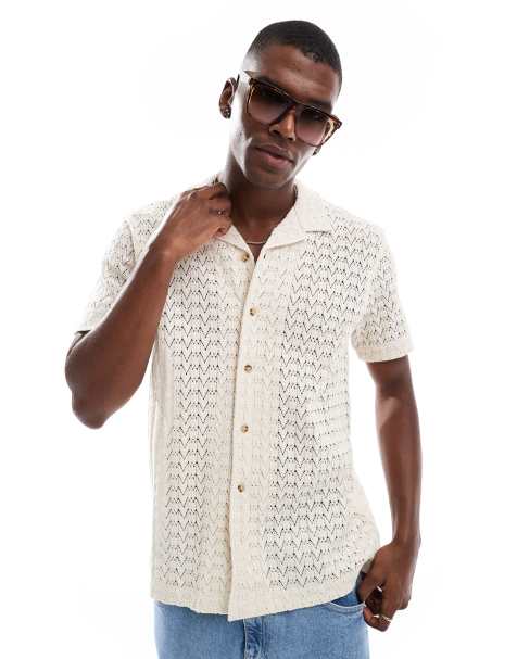 Superdry Knitted texture shirt in ecru crochet - view 1