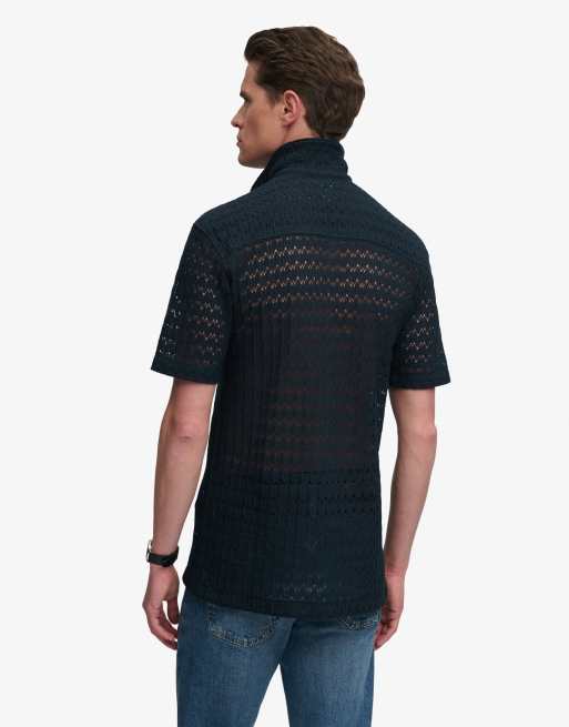 Superdry Knitted texture shirt in navy crochet, 2 of 4