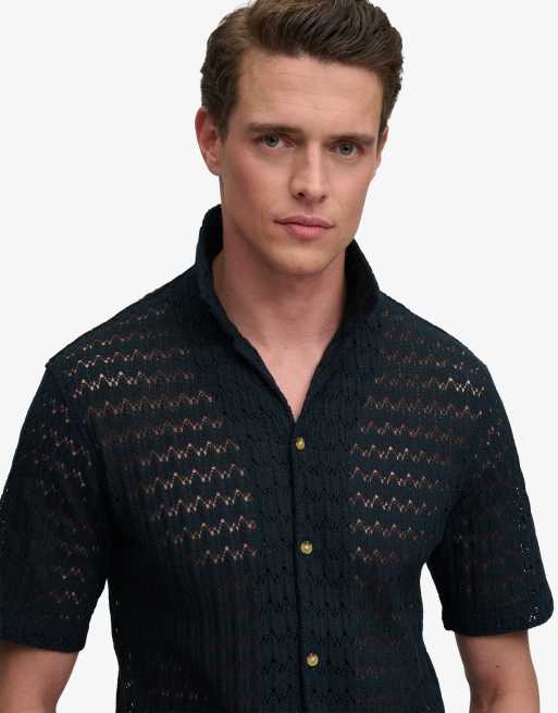 Superdry Knitted texture shirt in navy crochet, 3 of 4