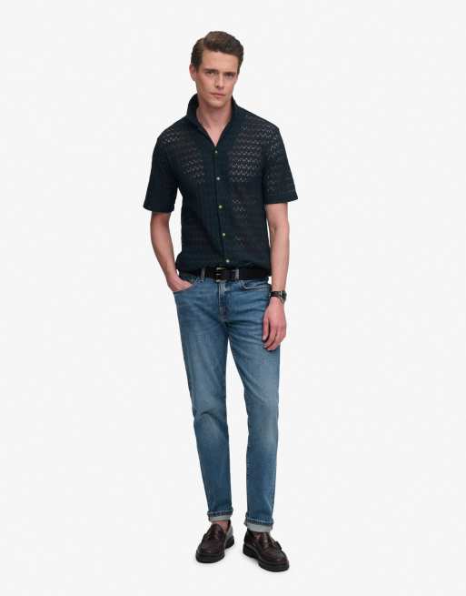 Superdry Knitted texture shirt in navy crochet, 4 of 4