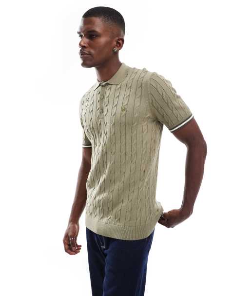 Superdry Knitted texture short sleeve polo shirt in artichoke green - view 1