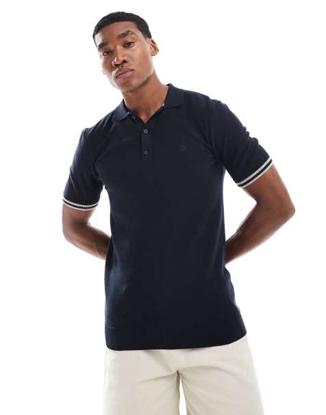 Superdry Knitted texture short sleeve polo shirt in classic navy diamond - view 1