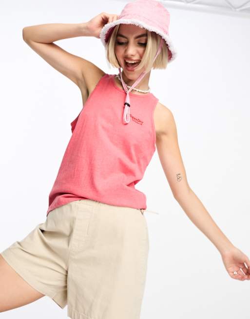 Superdry – Korallfärgat, melerat linne i vintagestil med logga