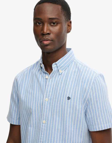 Superdry – Kurzärmliges Oxford-Hemd in gestreiftem Broker-Blau - view 1