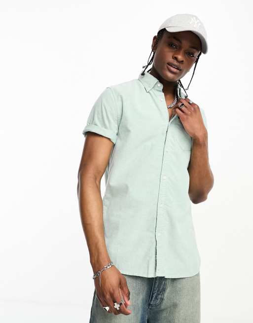 Superdry – Kurzärmliges Oxford-Hemd in Salbeigrün im Vintage-Look