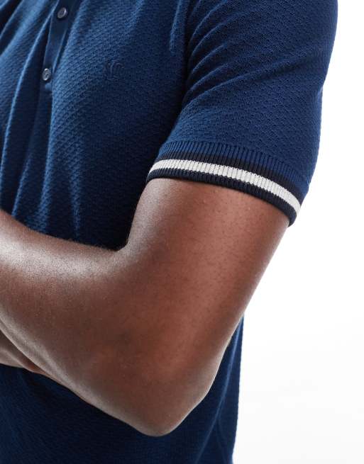 Superdry – Kurzärmliges Polohemd aus Strukturstrick in ausgebleichtem Marineblau, 4 von 4