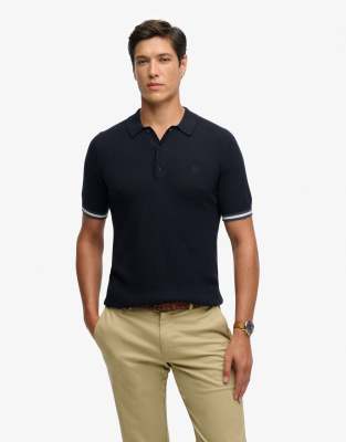 Superdry Blau Polo Aus Strukturierter Wolle - Bild 5