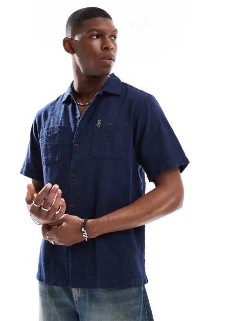 Superdry – Kurzärmliges, strukturiertes Hemd in Lauren-Marineblau