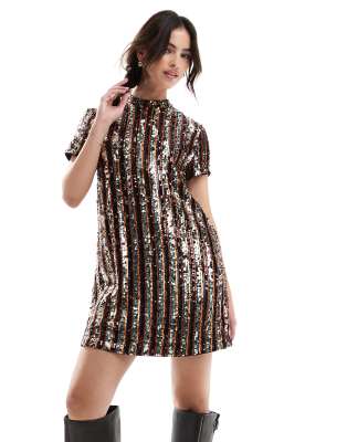 Thumbnail - Superdry - Kurzes T-Shirt-Kleid mit buntem Paillettenbesatz-Silber