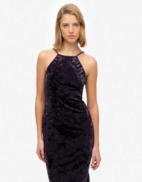 Superdry Lace back velvet midi dress in mulled grape - view 1