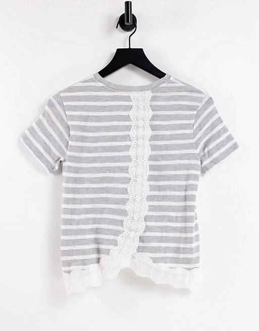 Superdry lace mix stripe t-shirt in grey