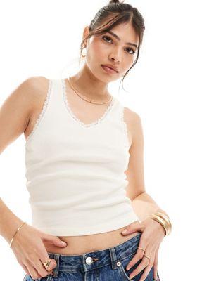 Superdry Lace trim vest top in off white