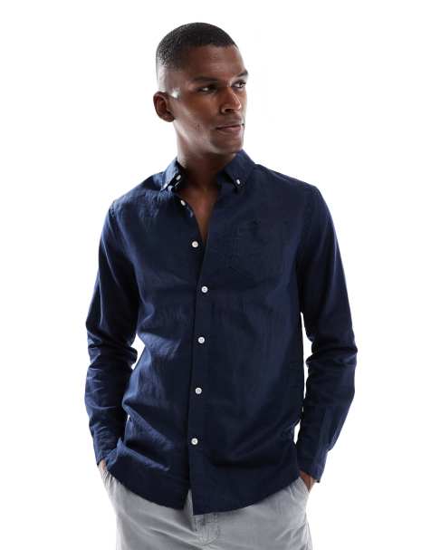 Superdry – Langärmliges Hemd aus Baumwollleinen in dunkelstem Marineblau - view 1