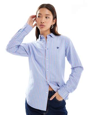 Superdry - Langärmliges Slim Fit Oxford-Hemd in Blau/Rosa gestreift mit Knopfleiste