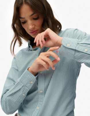 Superdry - Langärmliges Slim-Fit-Oxfordhemd in Pfefferminzgrün/Kreideweiß gestreift mit Knopfleiste