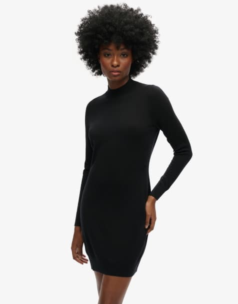 Superdry – Langärmliges Strickkleid aus Merinowolle in Schwarz - view 1