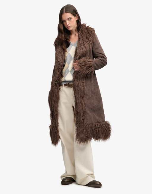 Superdry langer Afghan-Mantel in Schokobraun, 5 von 7