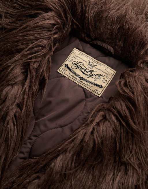 Superdry langer Afghan-Mantel in Schokobraun, 7 von 7