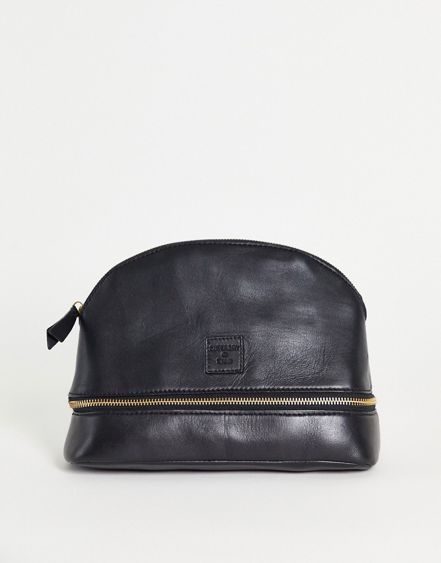 Superdry leather make-up bag in black