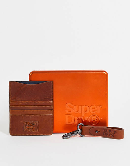 Superdry leather travel wallet set