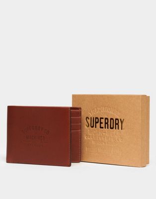 Superdry leather wallet in box in Cognac Brown