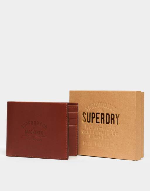 Superdry leather wallet in box in Cognac Brown