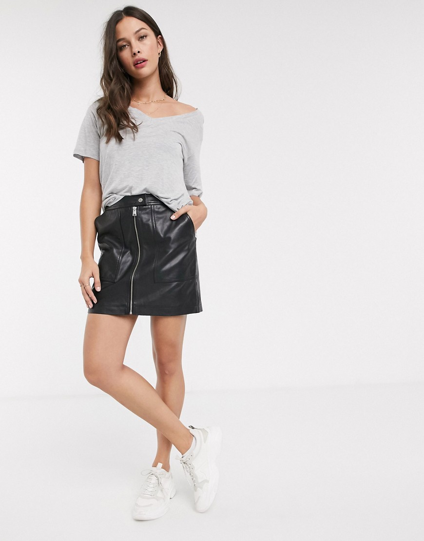 Superdry leather zip through skirt-Black