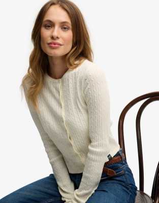 Superdry - Leichte Basic-Strickjacke in Wollweiß