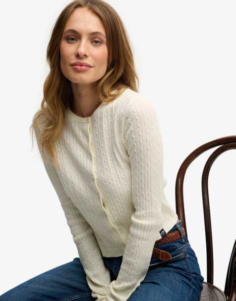 Superdry – Leichte Basic-Strickjacke in Wollweiß - view 1