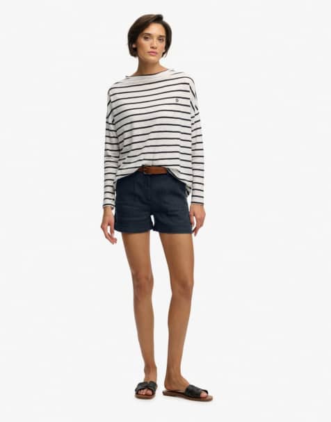Superdry – Leinen-Shorts in Eclipse-Marineblau mit mittelhohem Bund - view 1