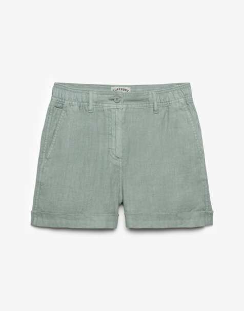Superdry – Leinen-Shorts in hellem Jadegrün mit mittelhohem Bund - view 1