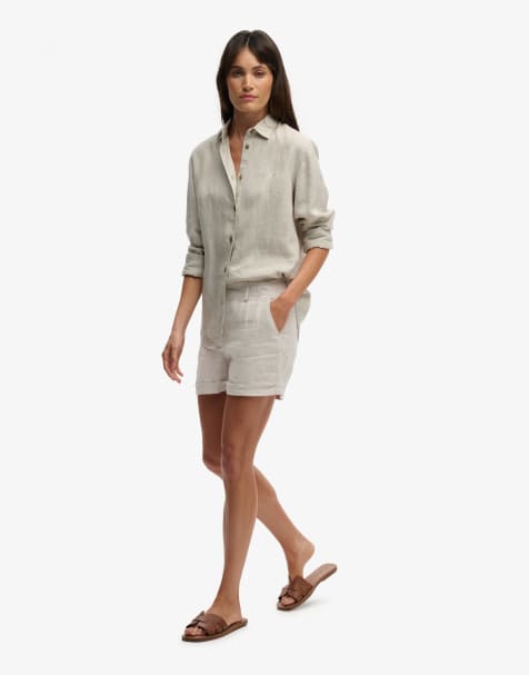 Superdry – Leinen-Shorts in hellem Steinbeige mit mittelhohem Bund - view 1