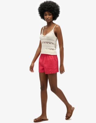 Superdry - Leinen-Shorts in Hyper Fire Coral-Orange