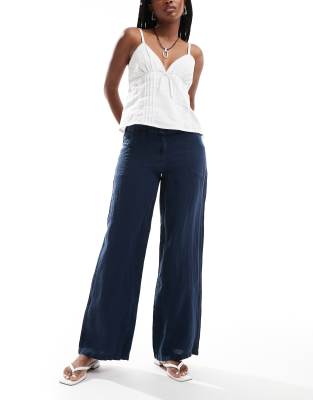 Thumbnail - Superdry - Leinenhose mit niedriger Taille in der Farbe Kleider-Blau-Marineblau