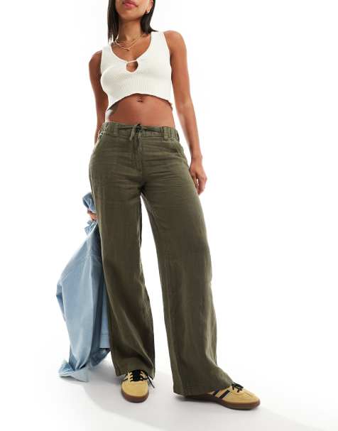 Superdry – Leinenhose mit niedriger Taille in verwaschenem Khaki - view 1