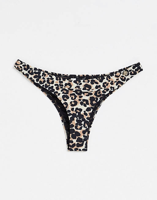 Superdry leopard cheeky bikini bottom in brown print